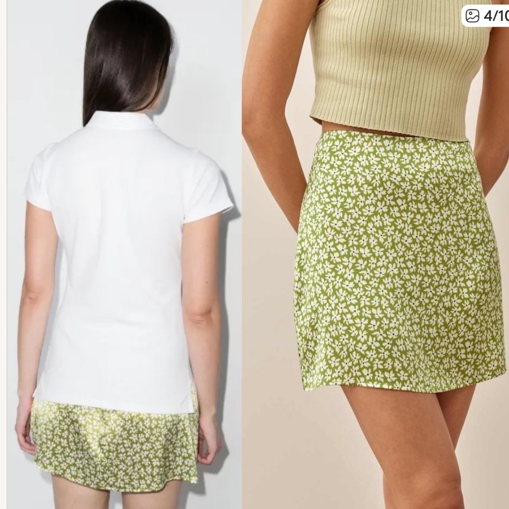 REFORMATION 90s‎ Silk Satin Daisy Ditsy Floral Print A-Line Skater Mini Skirt 2 - Picture 3 of 10
